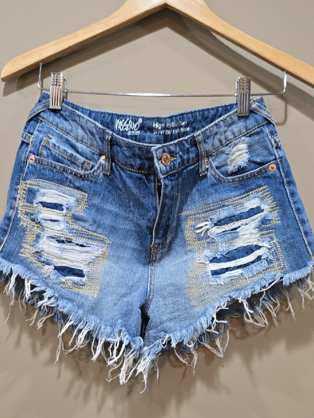 Massimo Blue Distressed Frayed Hem Denim Shorts
